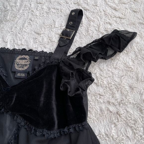 Funhouse gothic corset lace-up midi‎ dress ruffle buckle sleeve whimsigoth goth - Picture 6 of 15